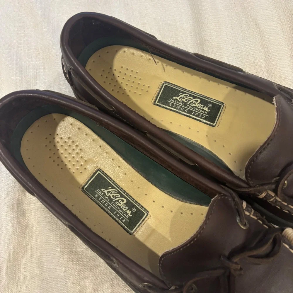 LL Bean Mens Leather Boat Shoes Brown Loafers 11 M